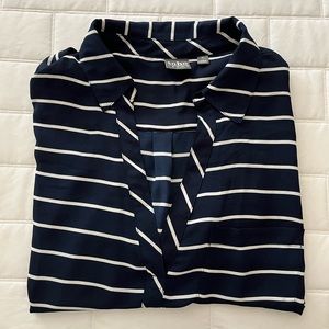 NY&C Blue and White Striped V-Neck Sheer Blouse